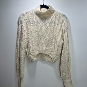 Cream Cable Knit Turtleneck Sweater
